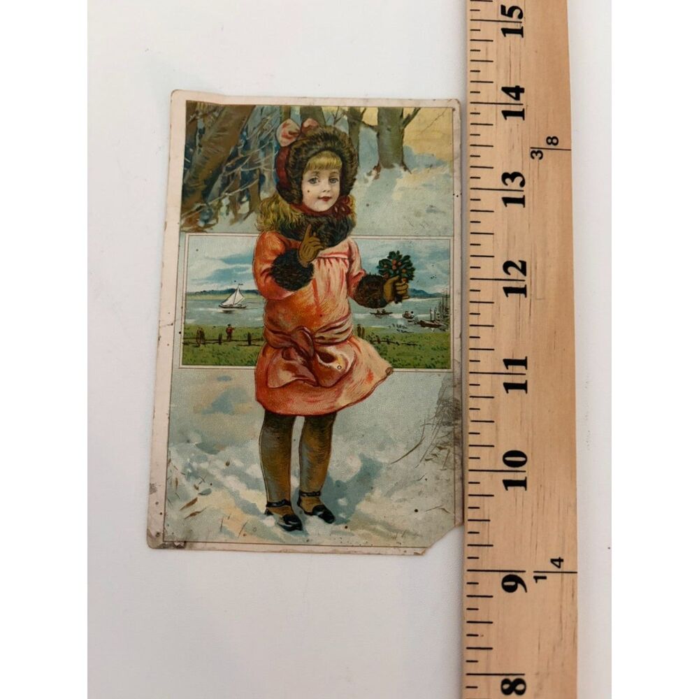 Victorian trade card with little girl Ice skating  Jersey coffee